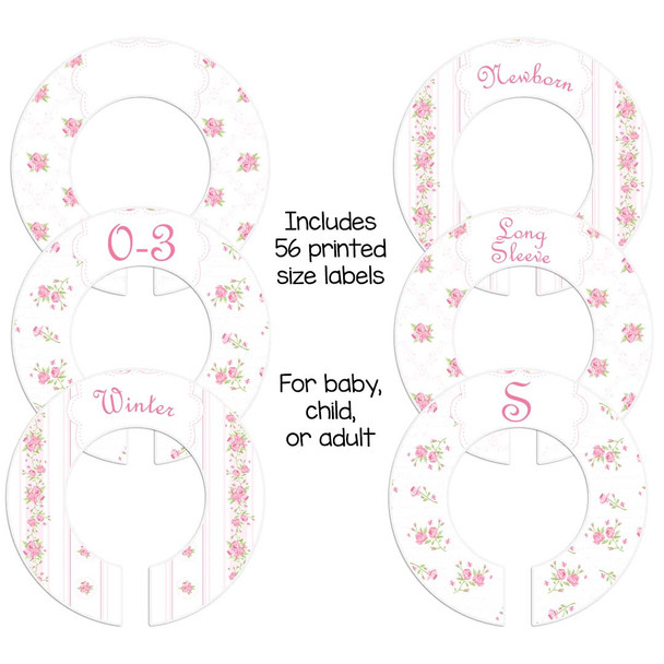 Pink Roses theme closet dividers for organizing baby, child, or adult closet