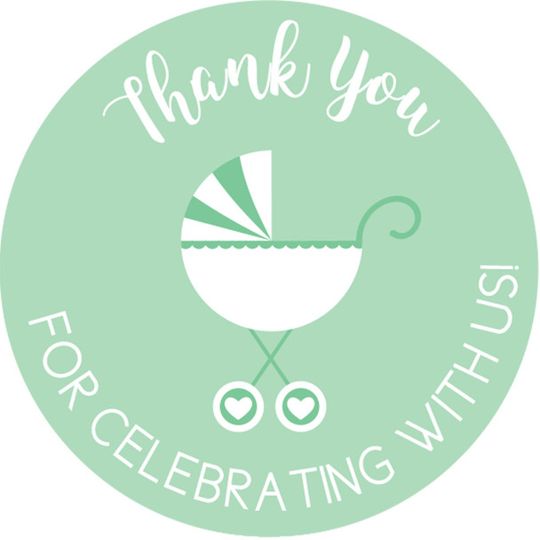 baby shower favor stickers mint stroller gender neutral