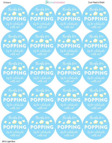 thank you for popping by popcorn stickers baby shower or wedding favors light blue diy