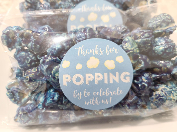 blue Thank you for popping by to celebrate with us DIY boys baby shower or wedding popcorn favors