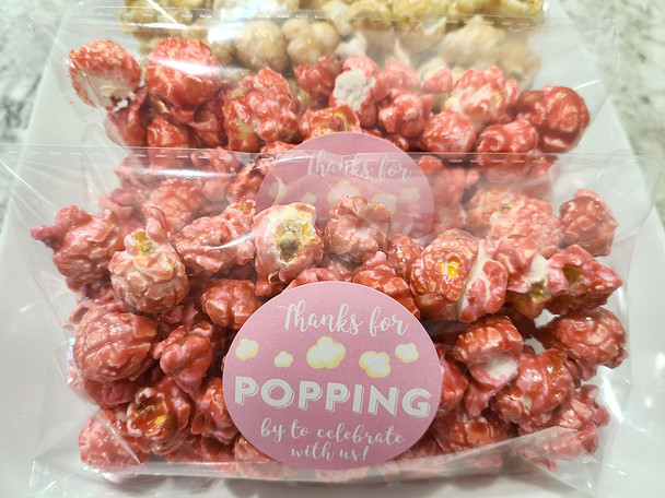 pink Thank you for popping by to celebrate with us DIY girl baby shower or wedding popcorn favors