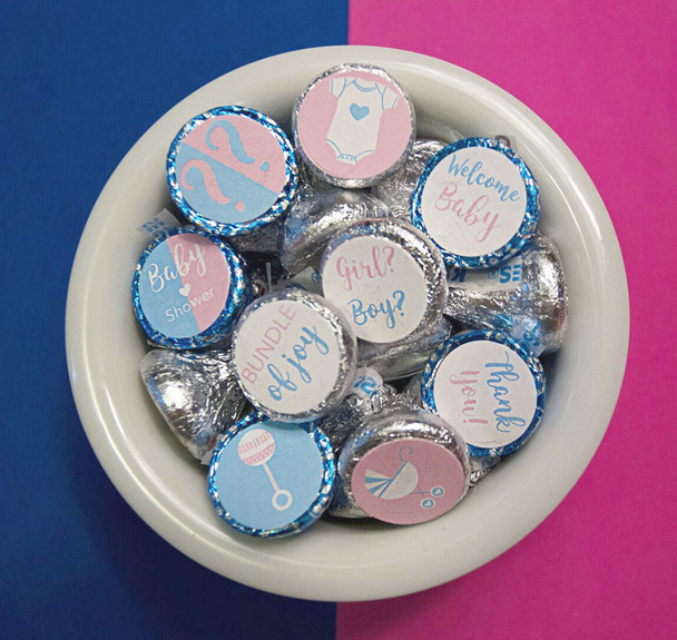 gender reveal Baby shower favor stickers for Hershey kisses pink blue
