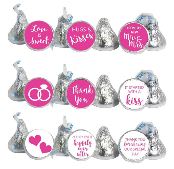 hot pink labels wedding favor stickers that fit Hershey Kisses chocolate candy