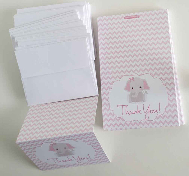 25 Thank You Cards w/ Envelopes Elephant