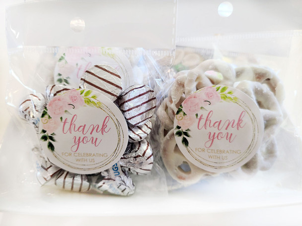 pink and gold rose bridal shower labels