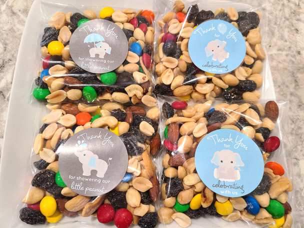 2 inch round DIY blue gray elephant favor labels precut on the sheet