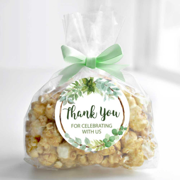 greenery theme thank you wedding stickers for popcorn favors with bags