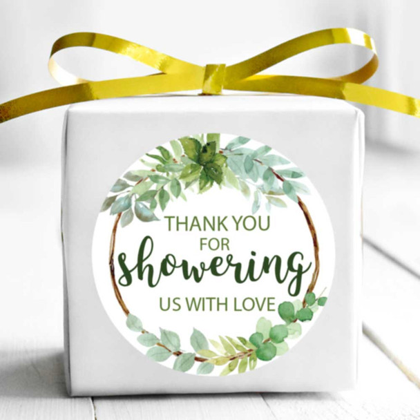 greenery bouquet thank you baby shower labels