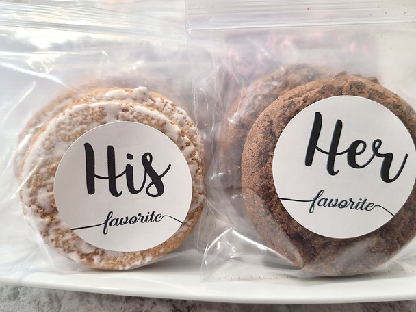 his and her favorite stickers for wedding food snack favors