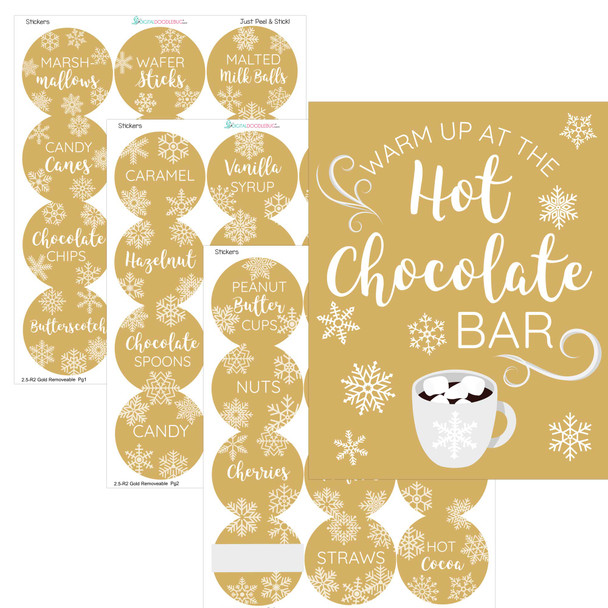 gold hot cocoa bar label tags and sign