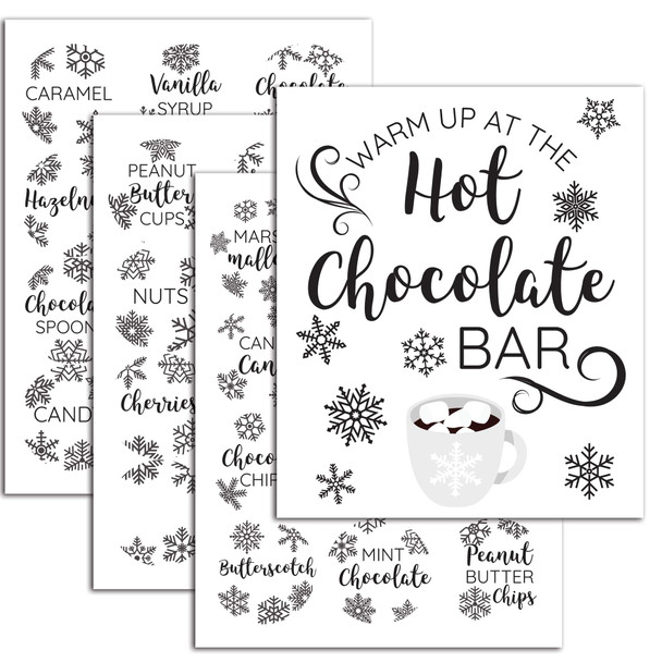 white hot chocolate bar sign and stickers