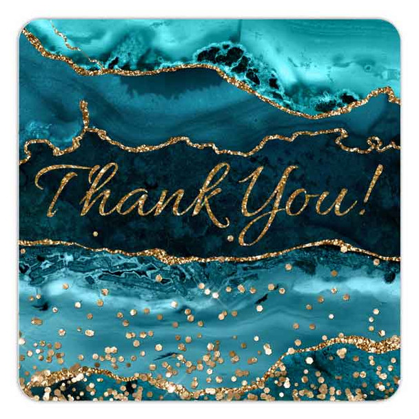 teal and gold agate thank you wedding labels