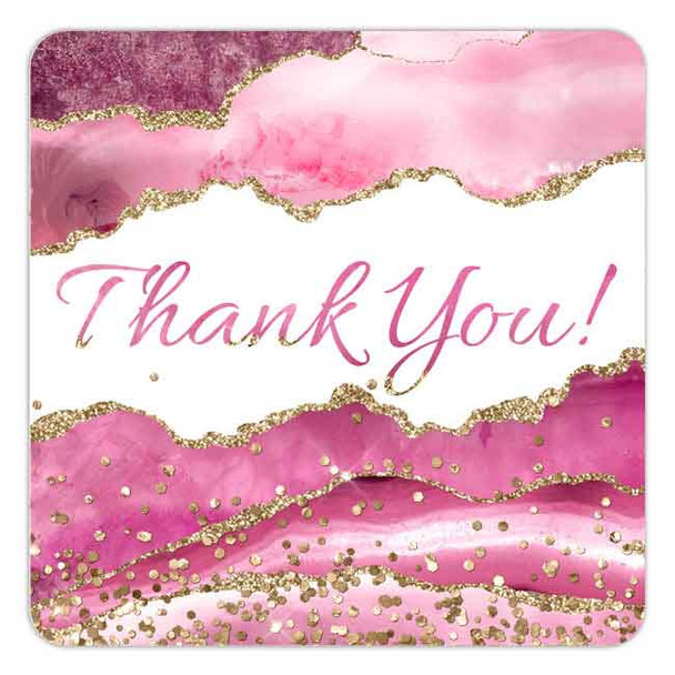 pink and gold agate thank you wedding labels