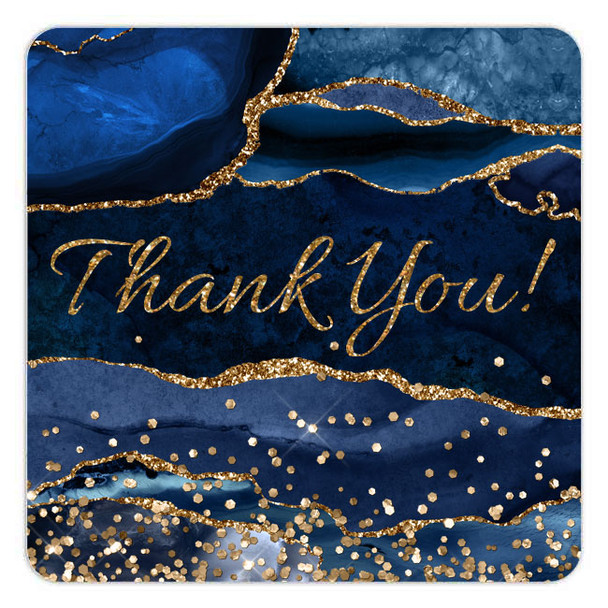 blue and gold agate thank you wedding labels