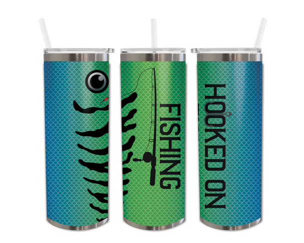 lure hooked on fishing blue green 20oz skinny tumbler