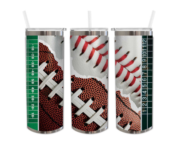 Baseball & Football Skinny Tumbler 20oz gift for him sports fan