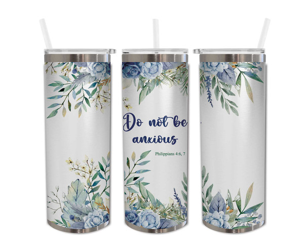 JW pioneer gift Blue Floral Roses stainless steel Tumbler 20oz do not be anxious