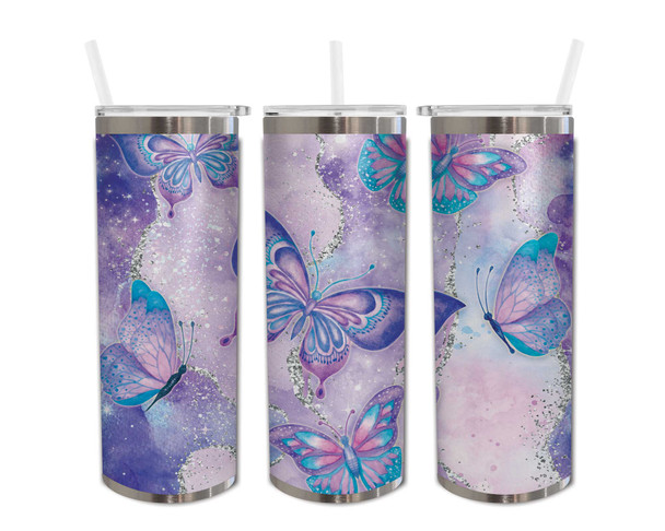 Purple Butterflies Skinny Tumbler 20oz