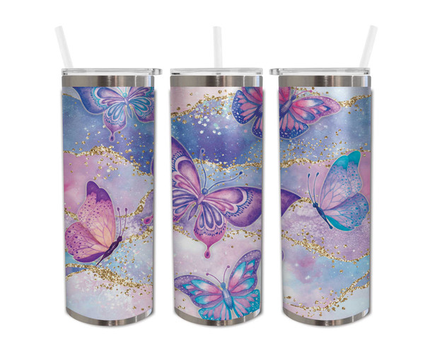 Pink Butterflies gift for her Skinny Tumbler 20oz