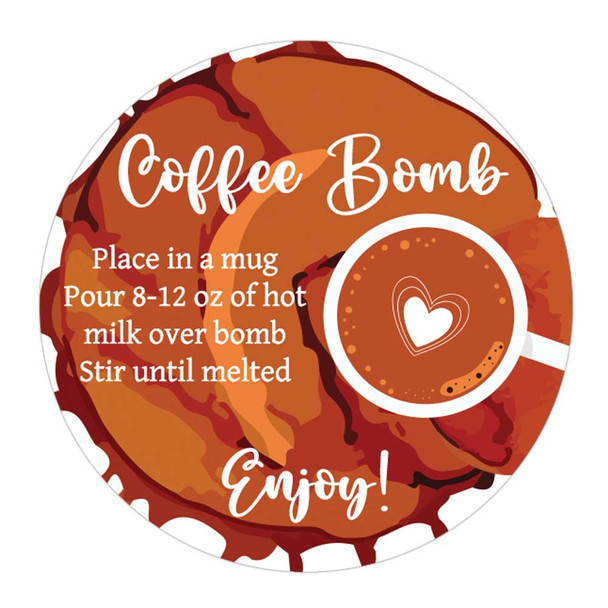 brown hot coffee bomb direction labels for product packaging