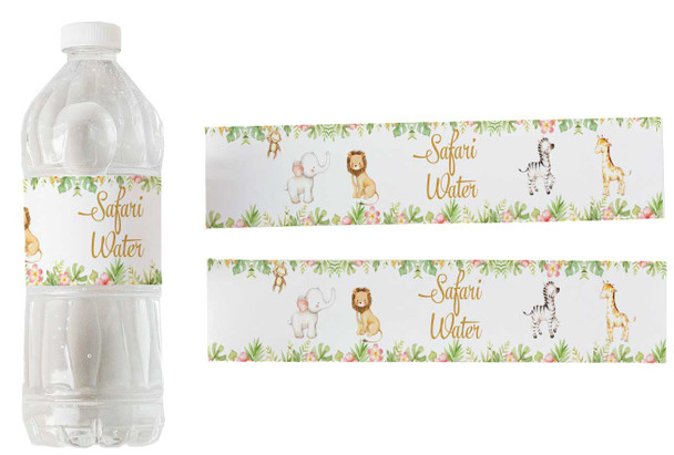 safari water jungle theme party water bottle labels