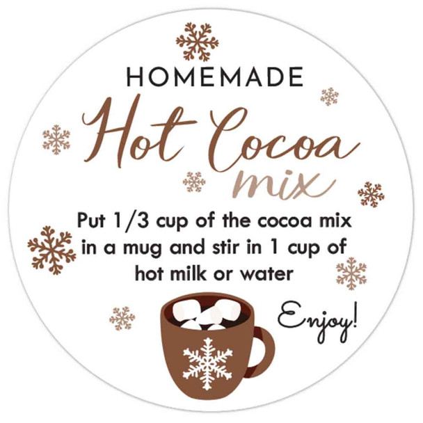 brown hot chocolate mix direction stickers for winter wedding party favors