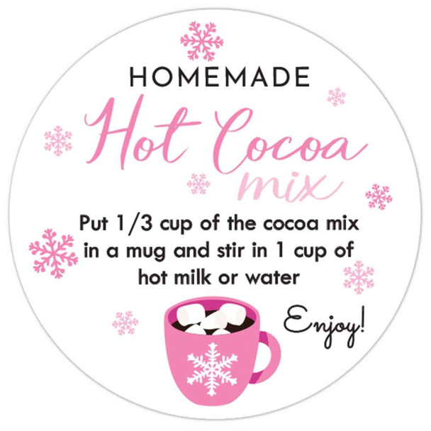 pink snowflake hot chocolate instruction labels for girl baby shower favor