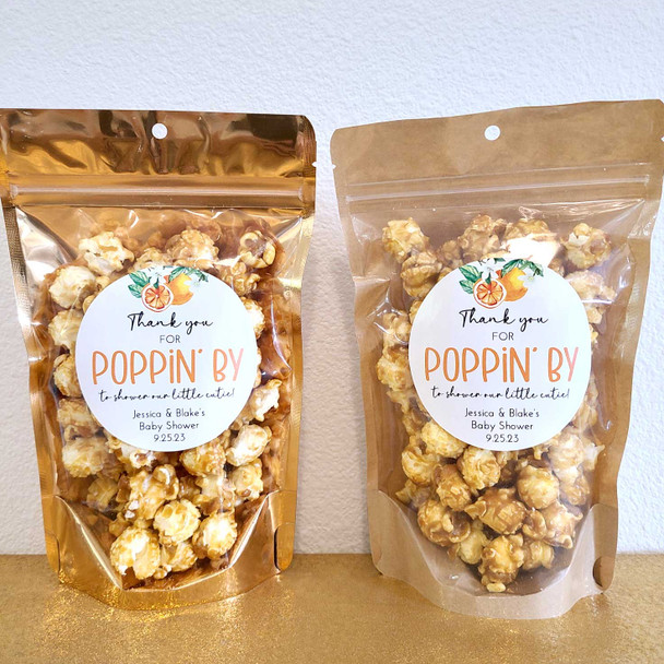 little cutie customized popcorn baby shower favors orange gender neutral