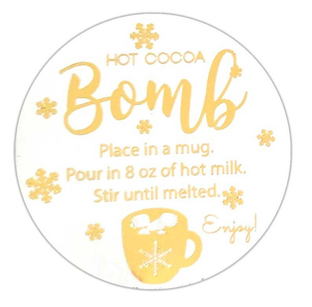 gold foil hot cocoa bomb instruction product labels
