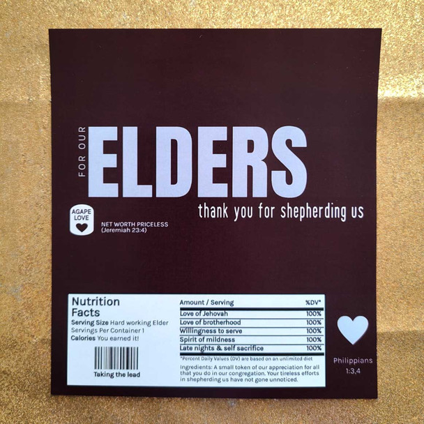 JW Elder school appreciation gift chocolate candy bar wrappers