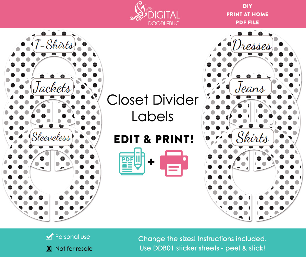black-gray-polka-dot-printable-closet-dividers-baby-or-adult-editable-pdf-label-template for Free Printable Closet Dividers Pdf Black & gray polka dot printable closet dividers baby or adult editable PDF label template for Free Printable Closet Dividers Pdf