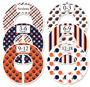 Football sports orange and navy rod organizers