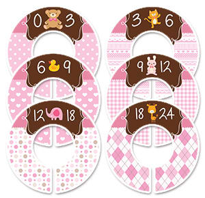 Girls baby animals pink size separators