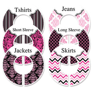 black and pink damask adult clothing sorting labels