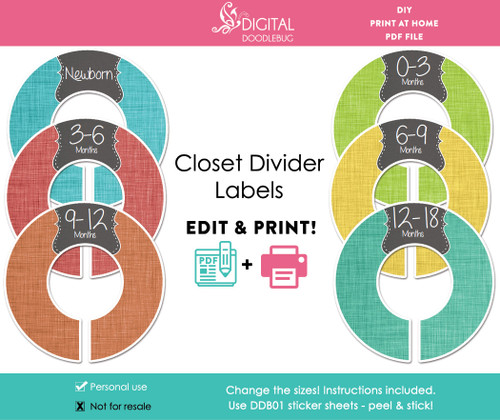 Linen printable baby boy closet dividers editable PDF