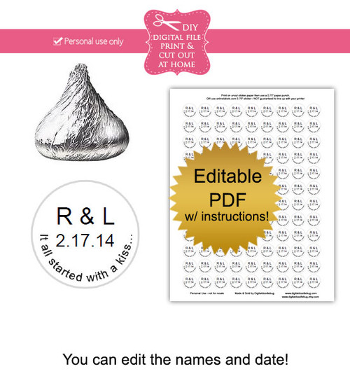 It started with a kiss printable wedding candy stickers editable PDF