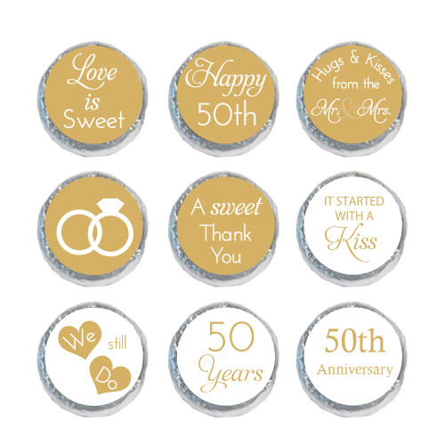 Hugs & kisses gold printable wedding candy stickers PDF