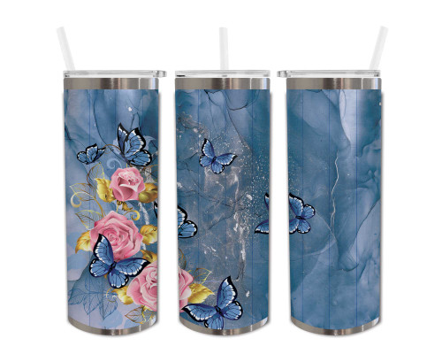 Small Flared Edge Tumbler Cup with Flowers and Butterfly ~ 3 in. dia. – Art  Füzd