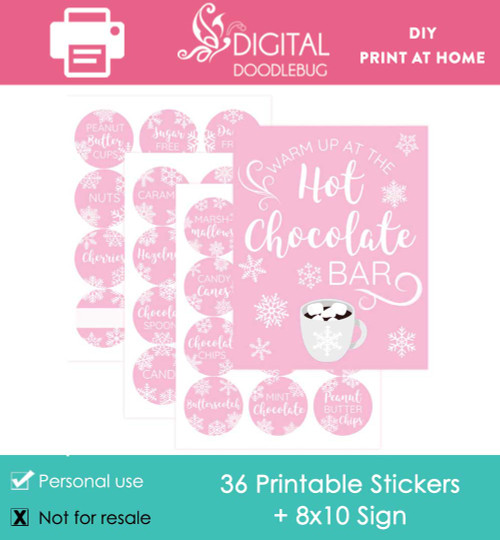 Hot chocolate bar station Printable 8x10 sign with 2.5" hang tags or labels