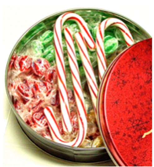 Christmas Themed Tin Filled with Sugar Free Treats (about 13 oz) Christmas Themed Tin Filled with Sugar Free Treats (about 13 oz)