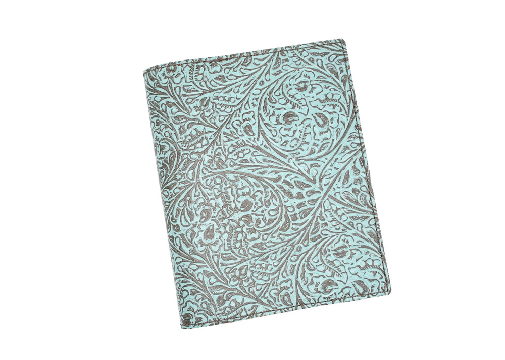 Turquoise leather Bible or Book cover custom and personalized made to fit your book. Handmade in the USA. Custom Bible Cover. Custom Book Cover. Leather book cover.