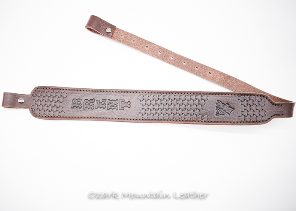 Rifle sling, leather rifle sling.  Custom leather rifle sling made by Ozark Mountain Leather.  Customize with name or initials and hand-tooling.