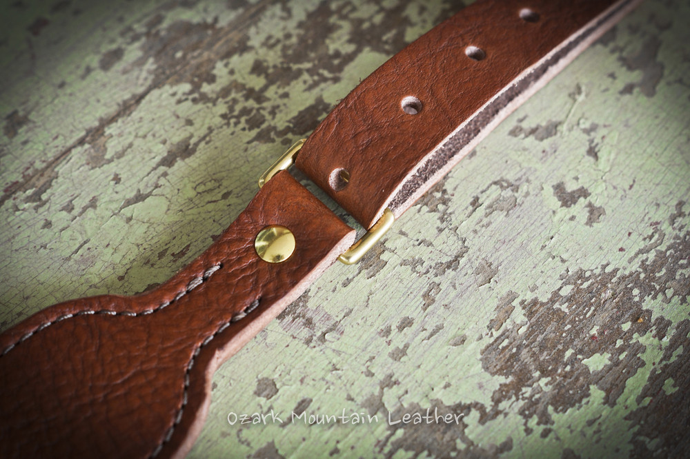Custom leather Shotgun sling, Brown hand tooled handmade in USA Ozark