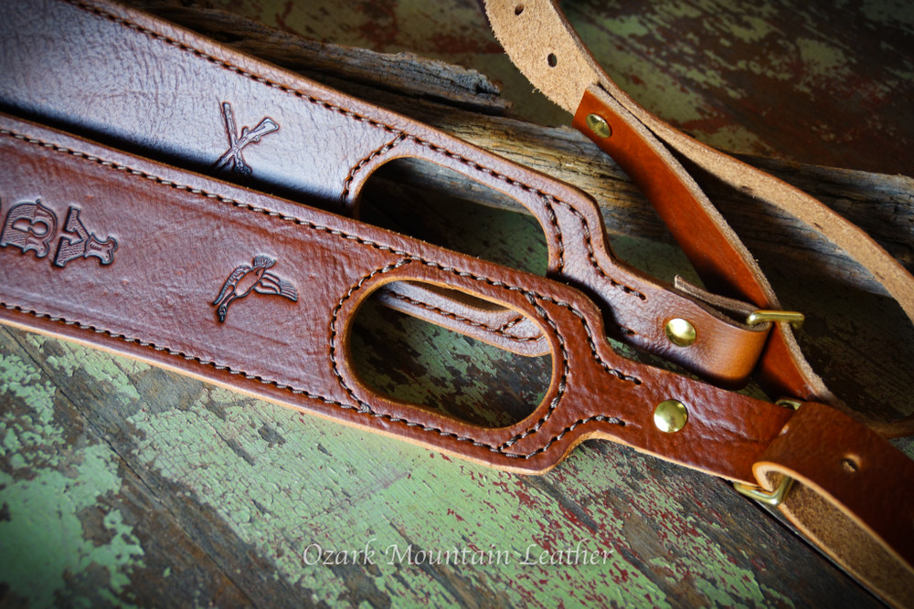 Leather rifle sling, shotgun sling, Thumb hole design handmade in USA