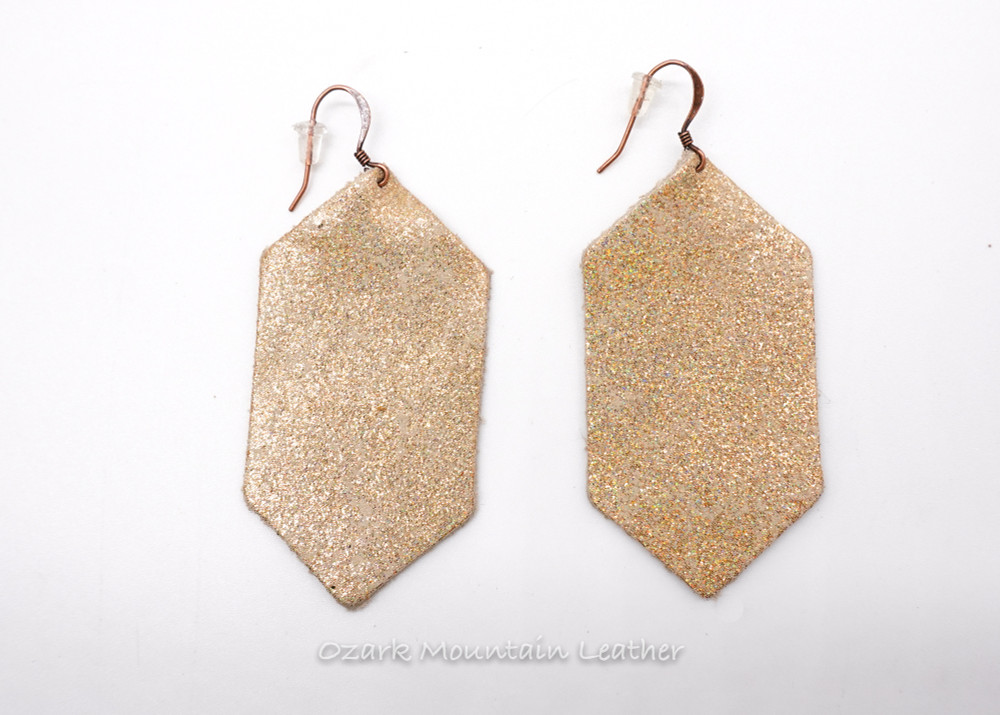 Gold Leather Earrings  hexagon shape (ready to ship)