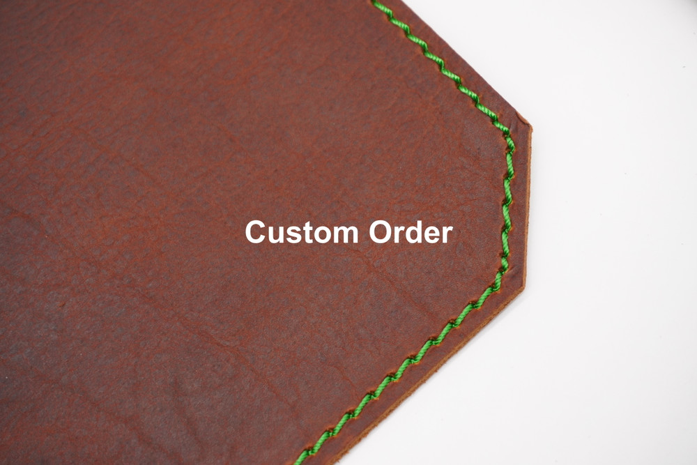 Custom leather Desk pad with Red Thread made by Ozark Mountain Leather