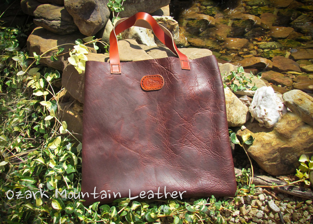 Bison leather tote for everyday use by Ozark Mountain Leather.