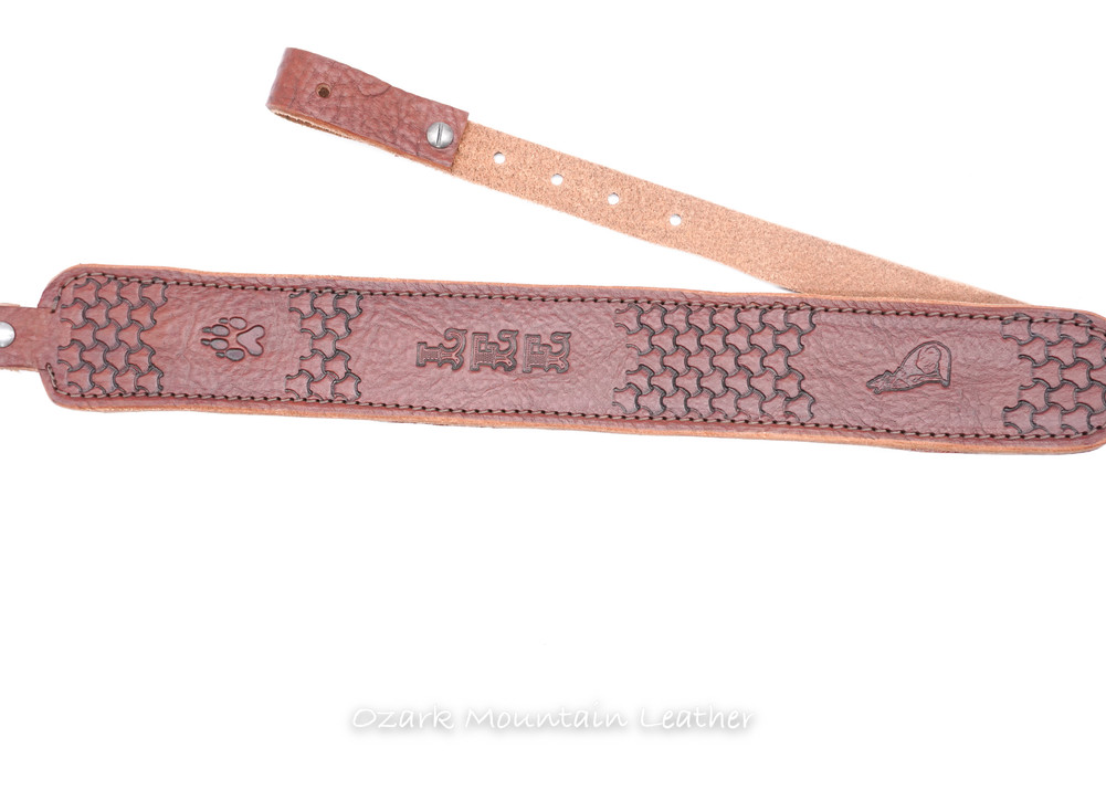 READY TO SHIP Leather RIFLE Sling AUSTIN BROWN with tooling SLIM STYLE  "LEE"