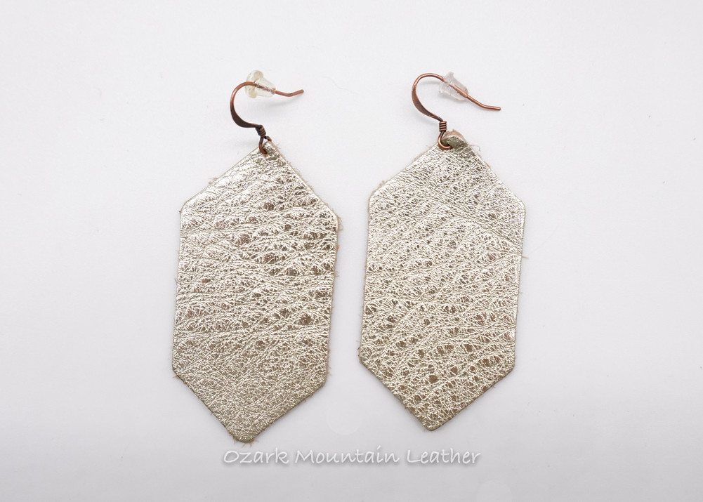 Silver Leather Earrings  hexagon shape (ready to ship)