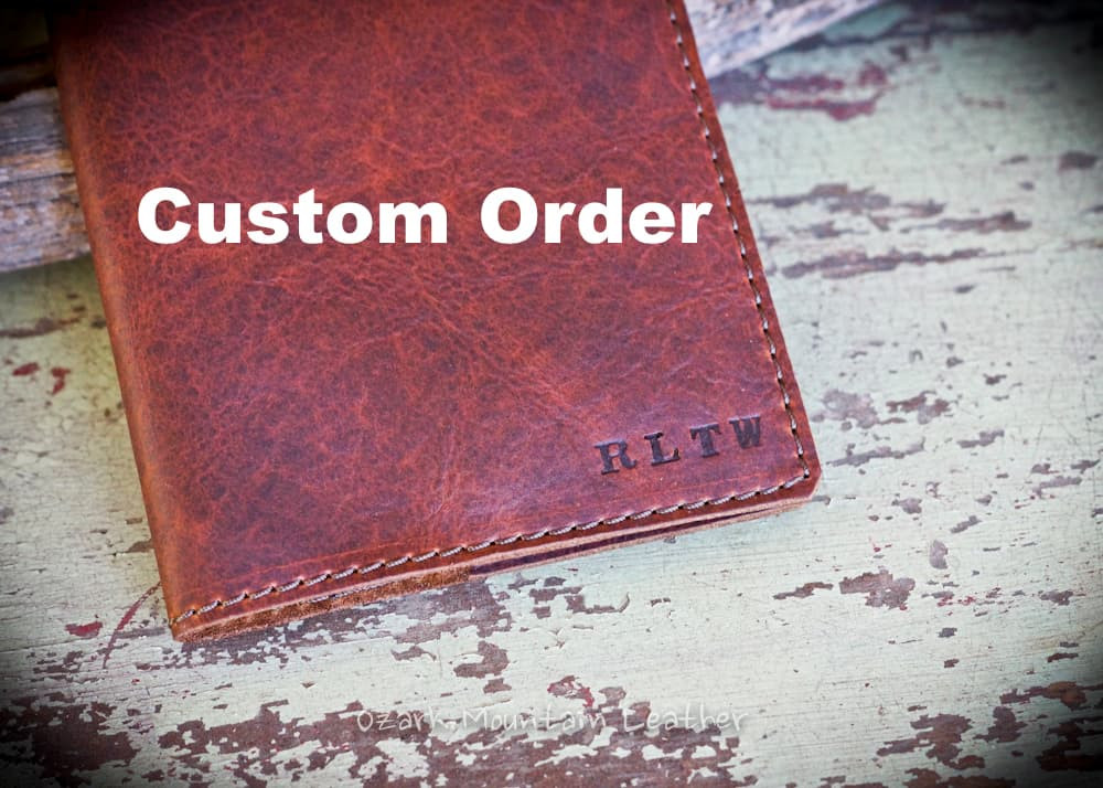 Brown American bison leather selected for a custom handmade Bible cover with journal and eyeglass holders. Ozark Mountain Leather uses genuine bison leather to create personalized, made-to-order Bible and book covers in Arkansas.